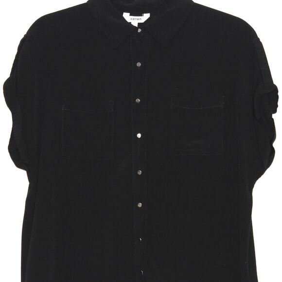 KOTON Black Short Sleeve Button Up Blouse Size Medium - Picture 3 of 5